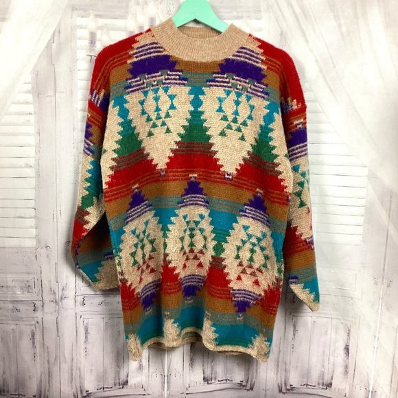 Vintage Aztec Jewel Earth Tones Sweater